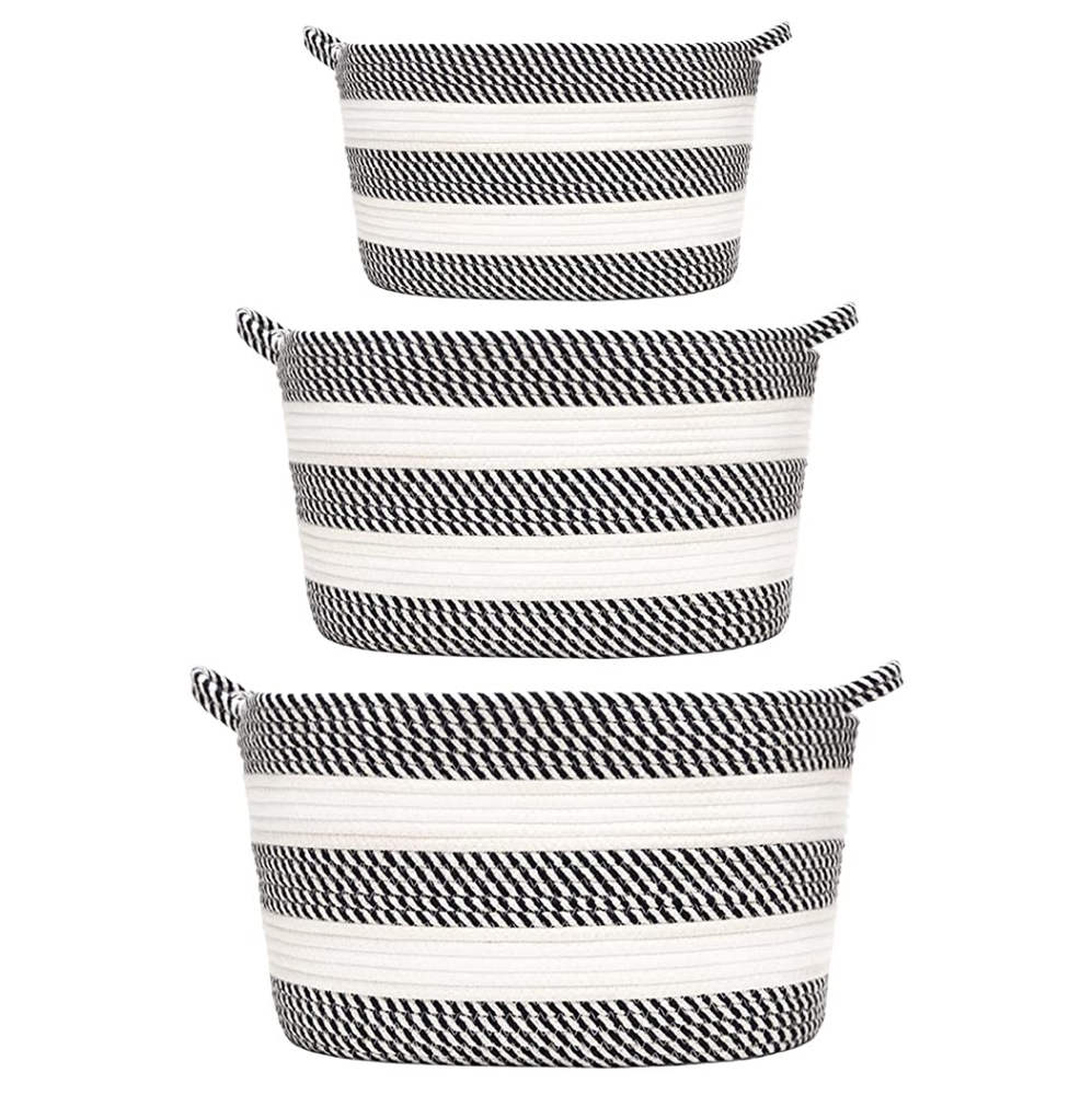 Black and White Woven Storage Baskets Set of 3